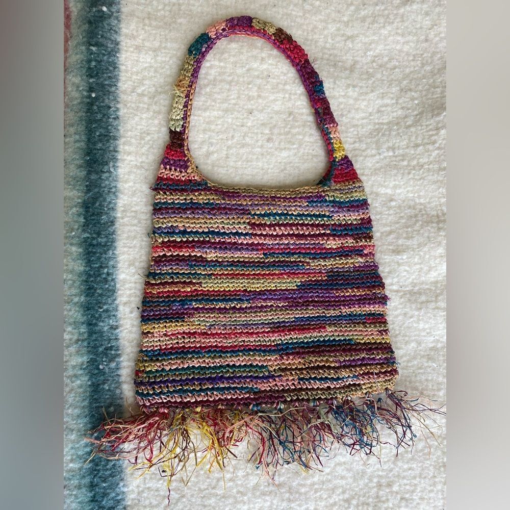 Multicolored Woven Summer Bag with Fringe